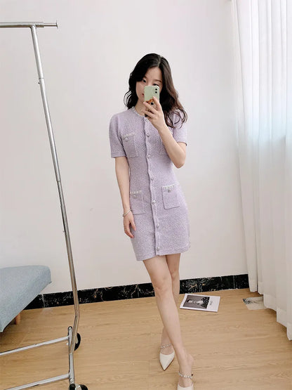 Lavander Luxury Crystal Knitted Dresses