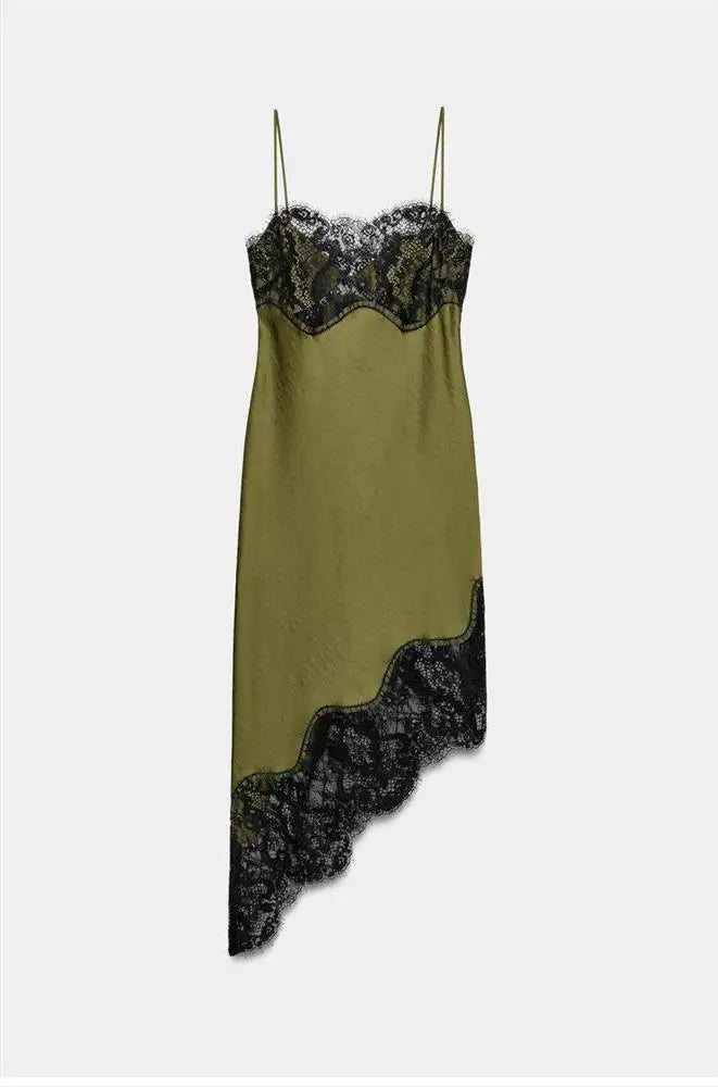 Silk Satin Asymmetrical Green Zara