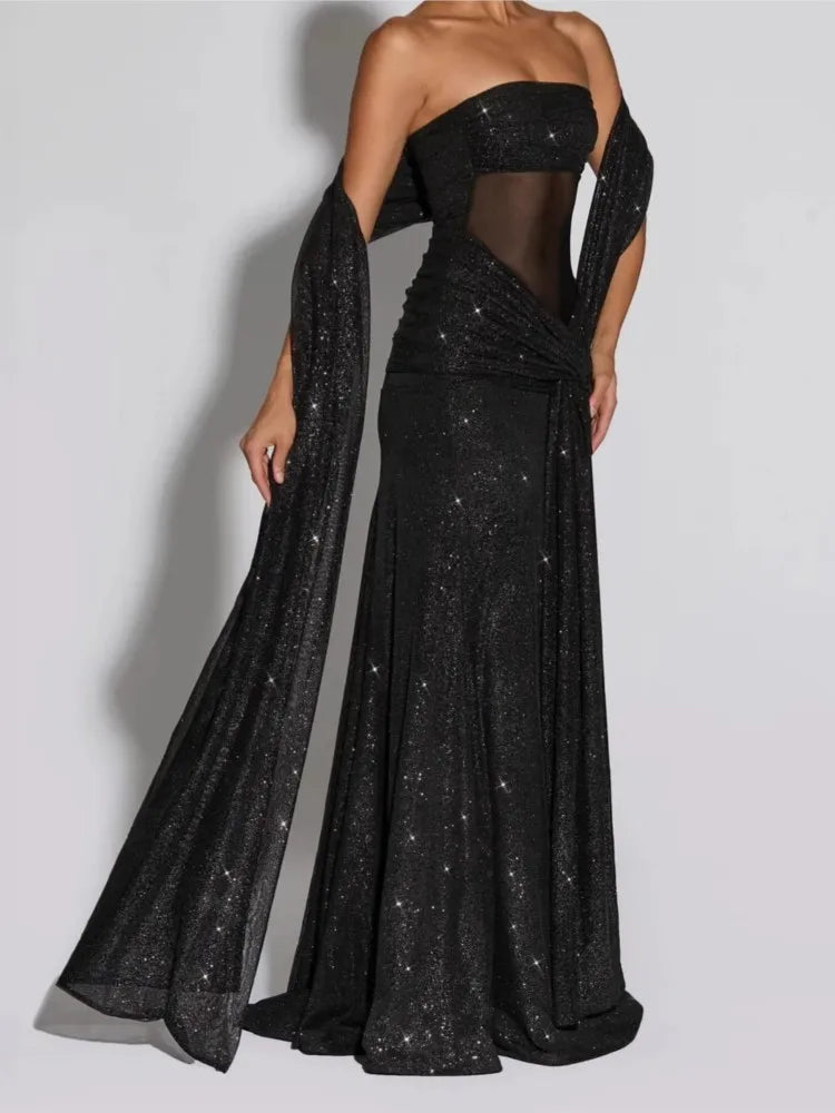 Women's New Elegant And Fashionable Irregular Sequins Bra Squint Long Skirt Autumn Sexy A-line Mid-waist Slim Long Skirt