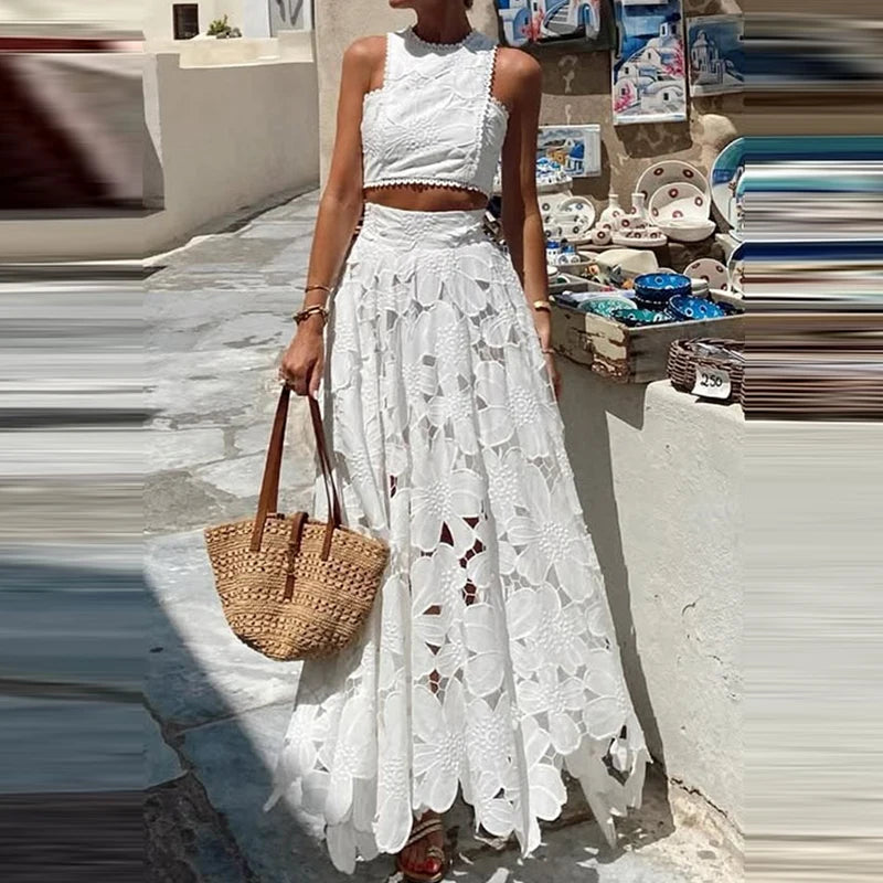 White Boho Skirt Set