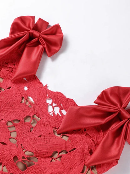 Lace Crochet Bow Tie Dress