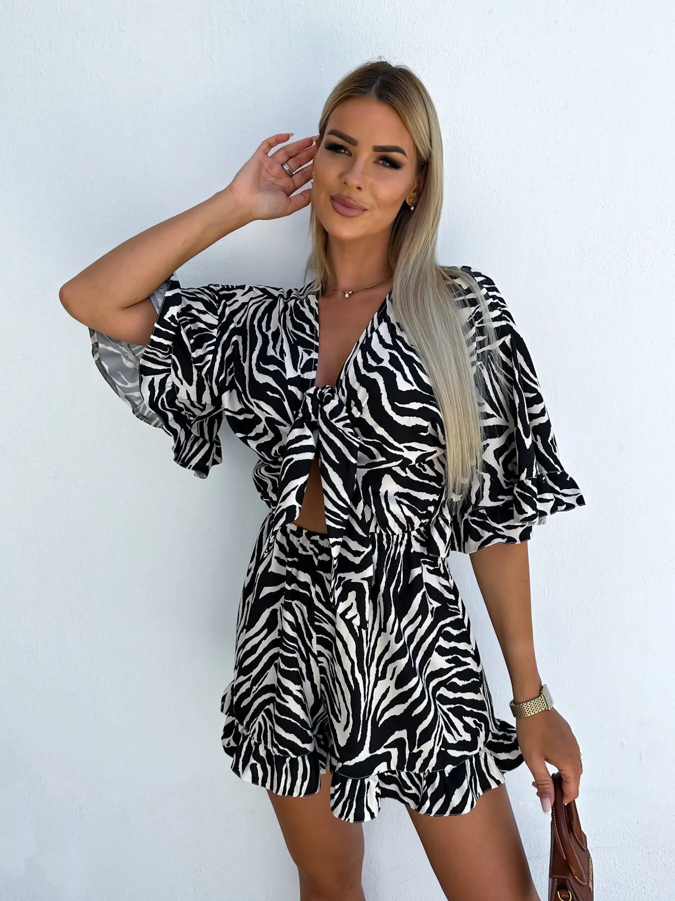 Summer Chic Printed V-Neck Shorts Set