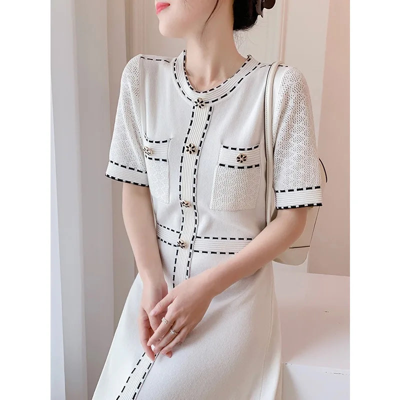 2025 Old money Knitted Dress Women Vintage Sandro style