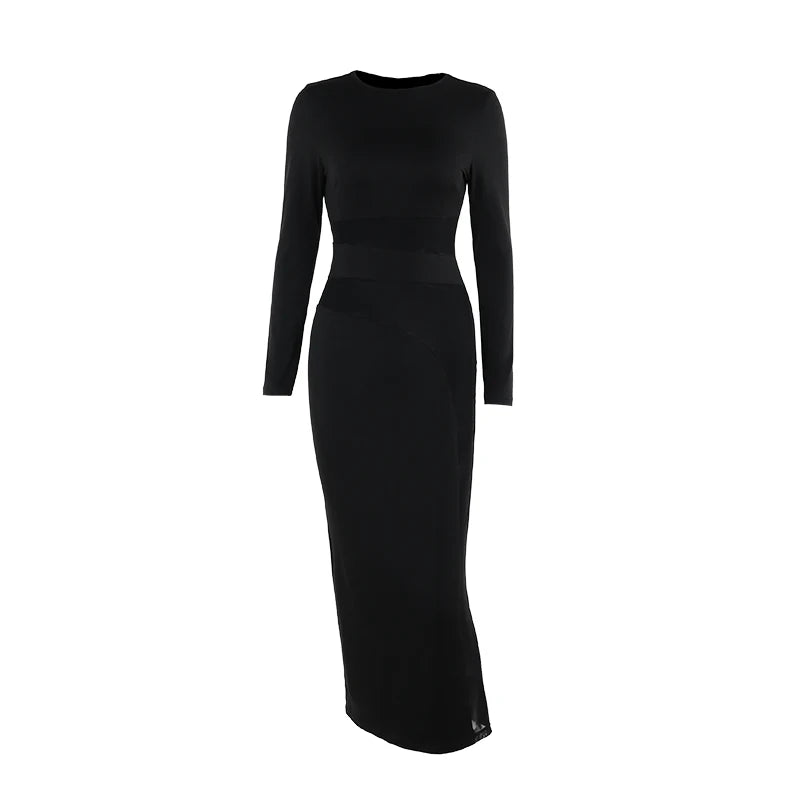 Elegant Directional Design  New Mesh Splicing Long Sleeve Tight Dresses