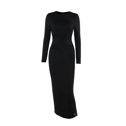 Elegant Directional Design  New Mesh Splicing Long Sleeve Tight Dresses