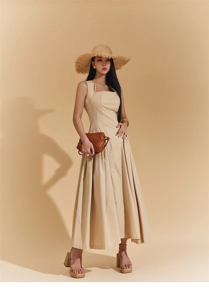 Square Collar Minimalist Dress Cotton