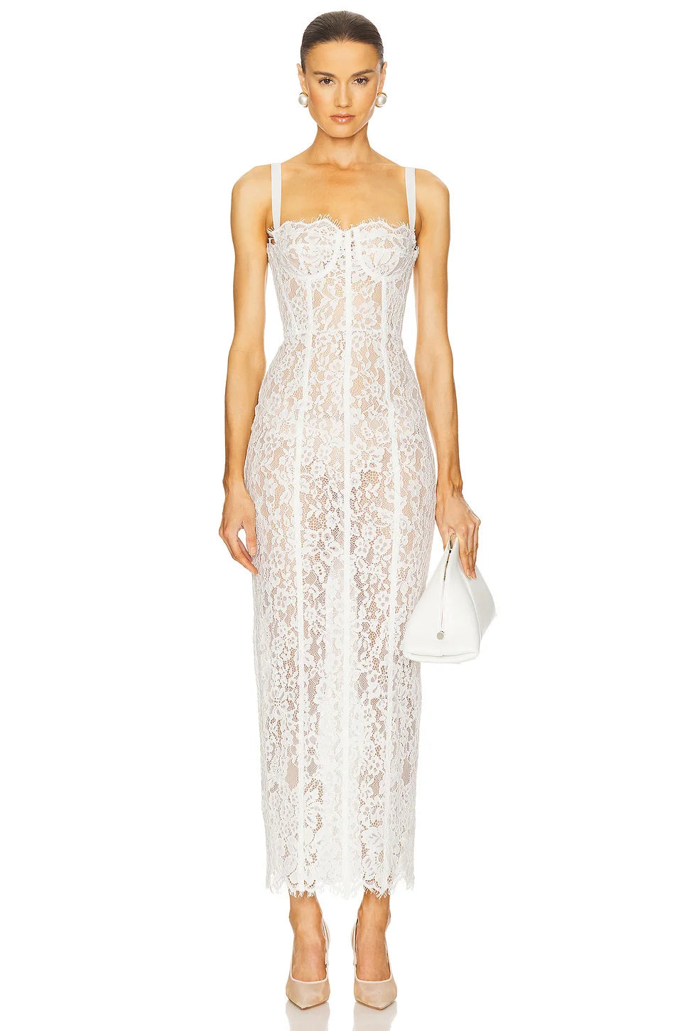 2025 Sexy See Through Lace Spaghetti Sleeveless Bodycon Long Dress Elegant Woman Party Vestido Celebrity Evening Party Outfit - Shellss