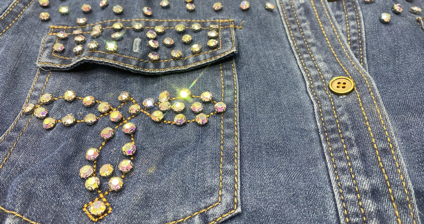 Diamonds Beaded Denim Shirts Rhinestones