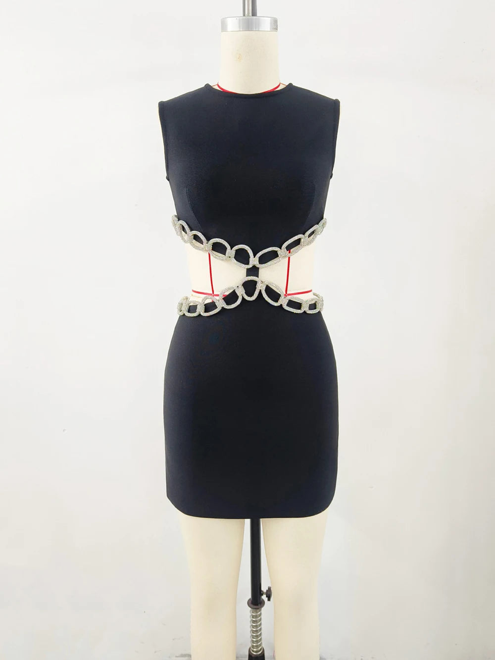 Bandage Dress Evening Gown Temperament European And American Open Waist Hollow Diamond Ring Dress