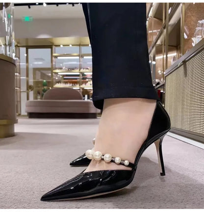 Star style Luxury Pearls Rhinestones Leather Pumps