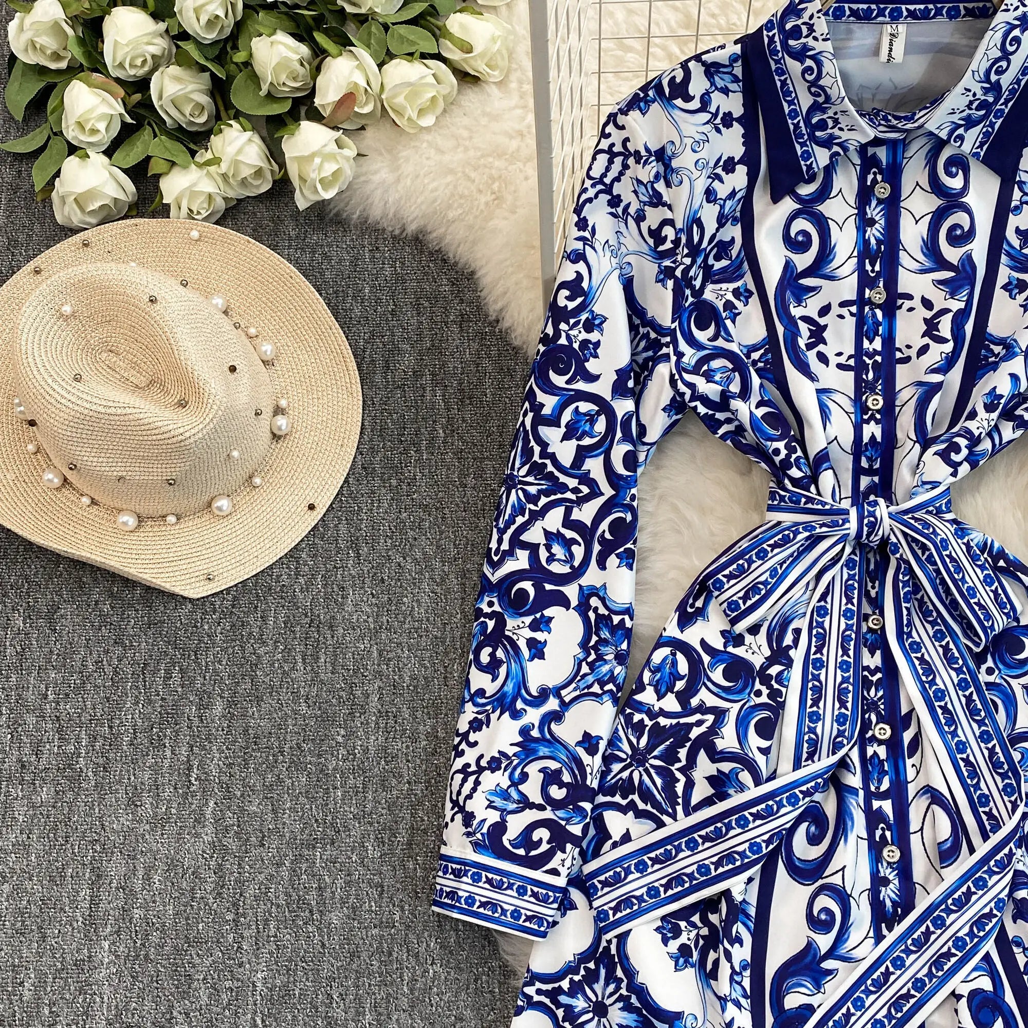 Spring Retro Blue White Red Dolce Dress - Shellss