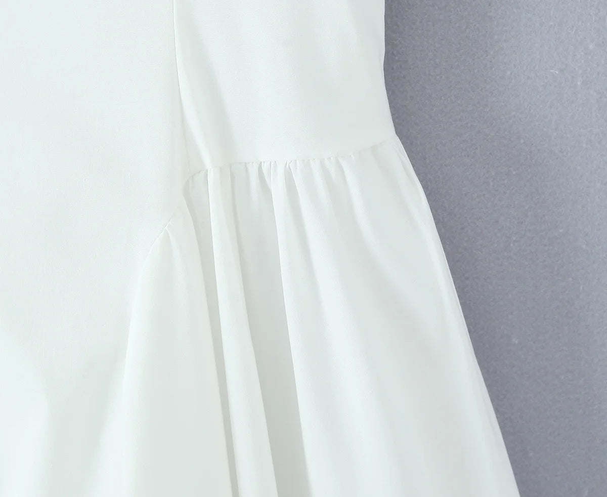 Summer Autumn Irregular Strapl Long Dr Women's Pure Color Svel ter Ne Gown French Sle Waist Cinched A-Line... - Shellss