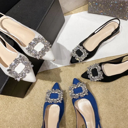 Rhinestone designer short heel shoes