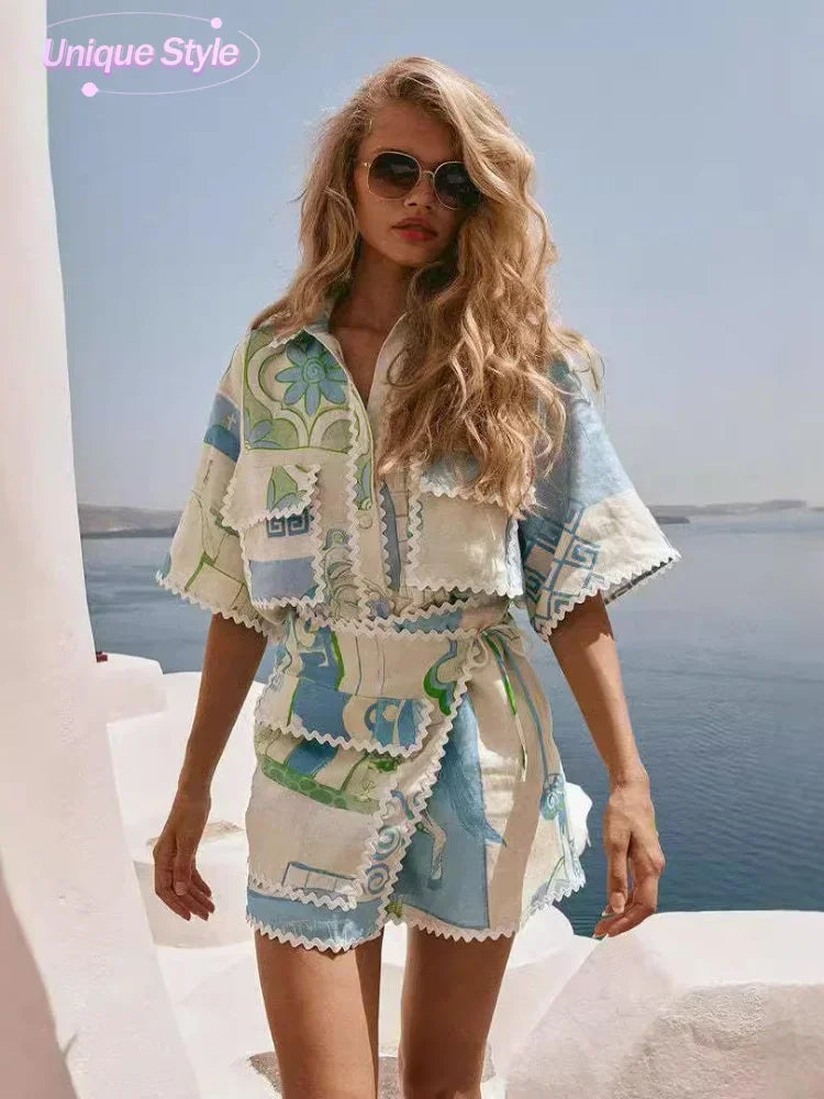 Lapel Short Sleeves Pocket Shirt set