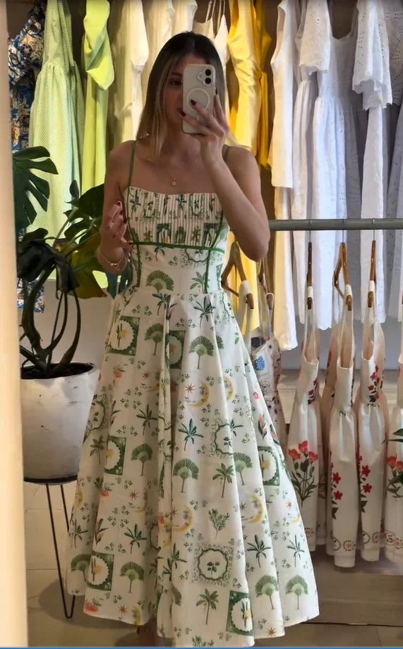 Corset Fishbone green line summer dress