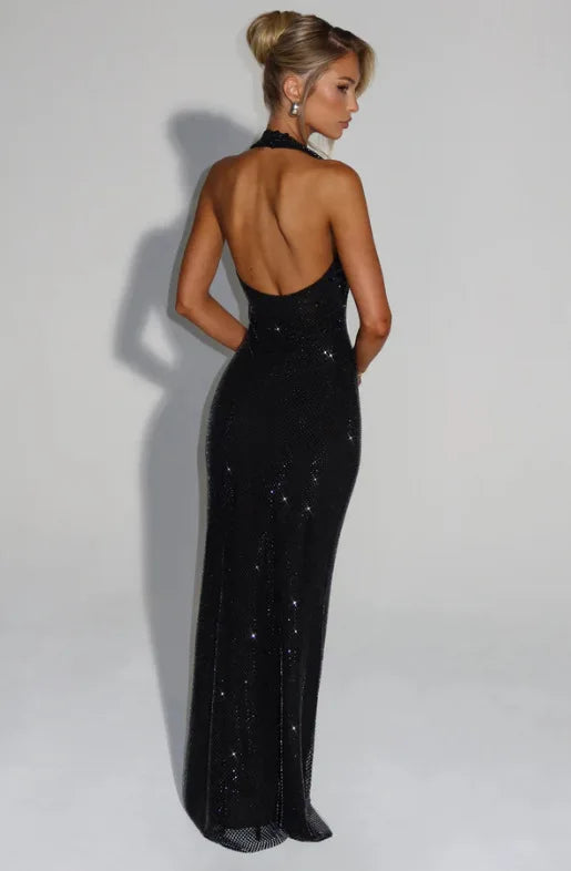 Backless Sequin Nightclub Sexy Party Dress Women Halter  Spring Summer Dress Slim Bodycon Maxi Long Dresses