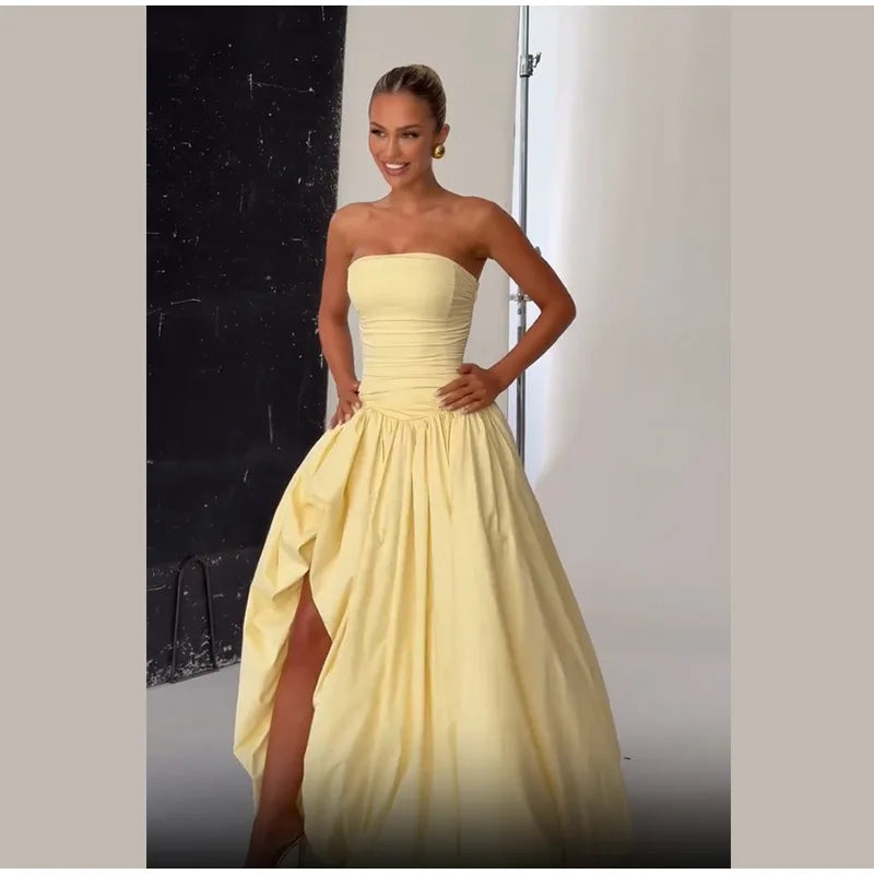 Butter Yellow Slit bubble Dress