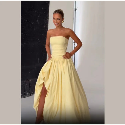 Butter Yellow Slit bubble Dress