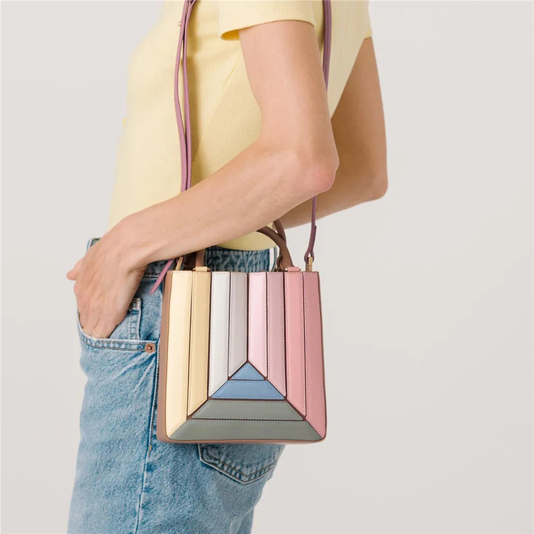 Luxury leather bag colorful Tote