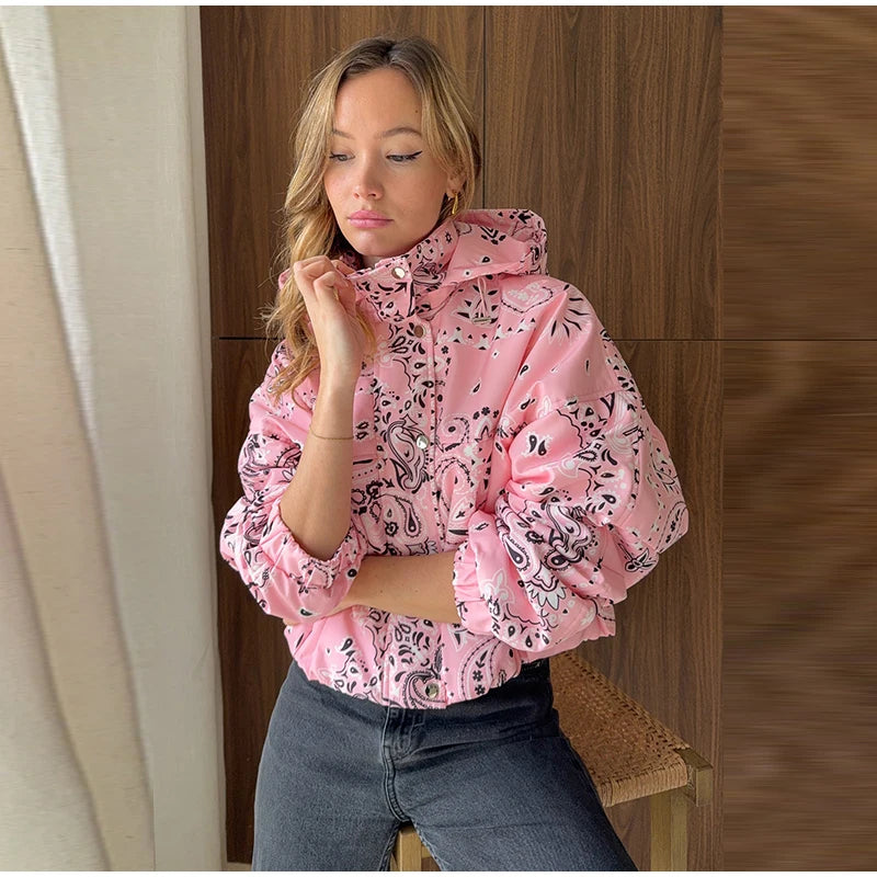 Pink Paisley Print Hooded Jacket
