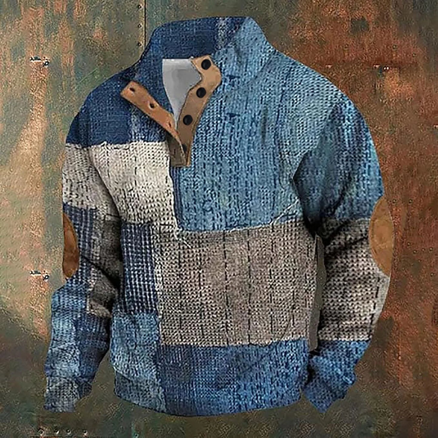 Men'S Autumn Hoodless Vintage Textured Printed Long Sleeve