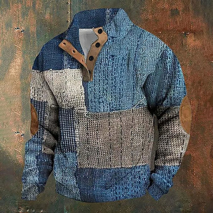 Men'S Autumn Hoodless Vintage Textured Printed Long Sleeve