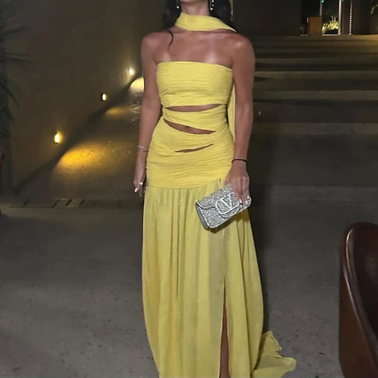 Exquisite Sequined Chiffon Yellow
