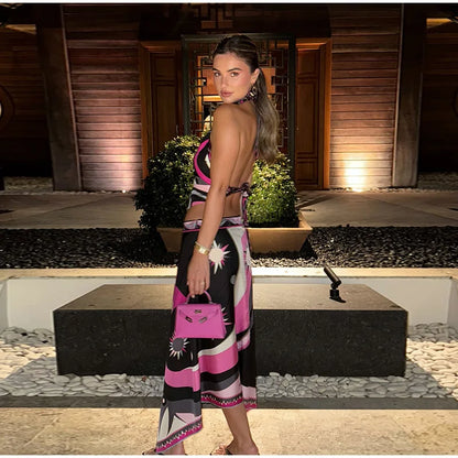 Printed Halter Top Skirt Set- Pucci Vibes