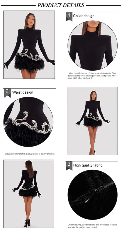 Velvet Mini Feather Dress Premium Collection Party