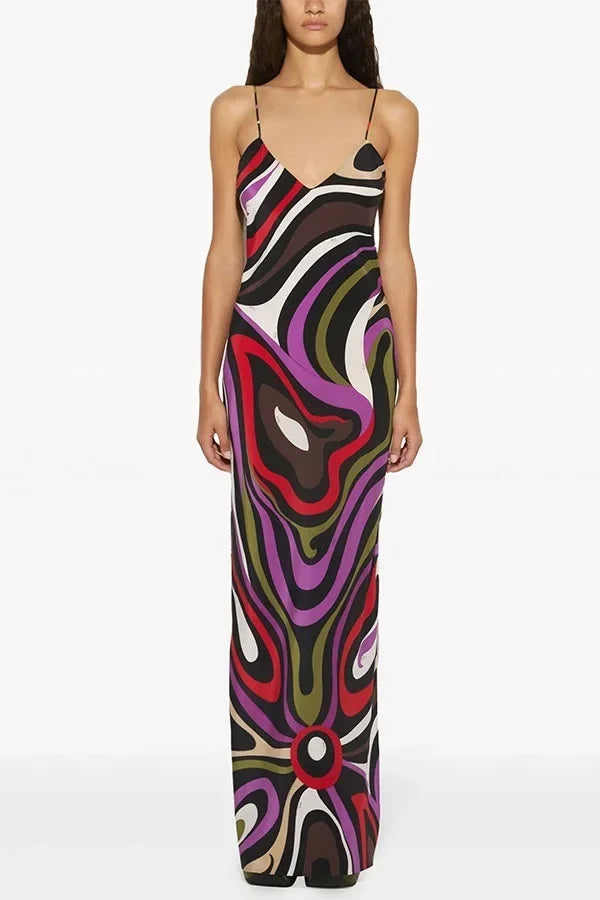 Sexy Printed Sling Long Dress Women Sleeveless Backless High Waist Slim Dresses Female 2026 Summer Beach Vacation Robes Lady