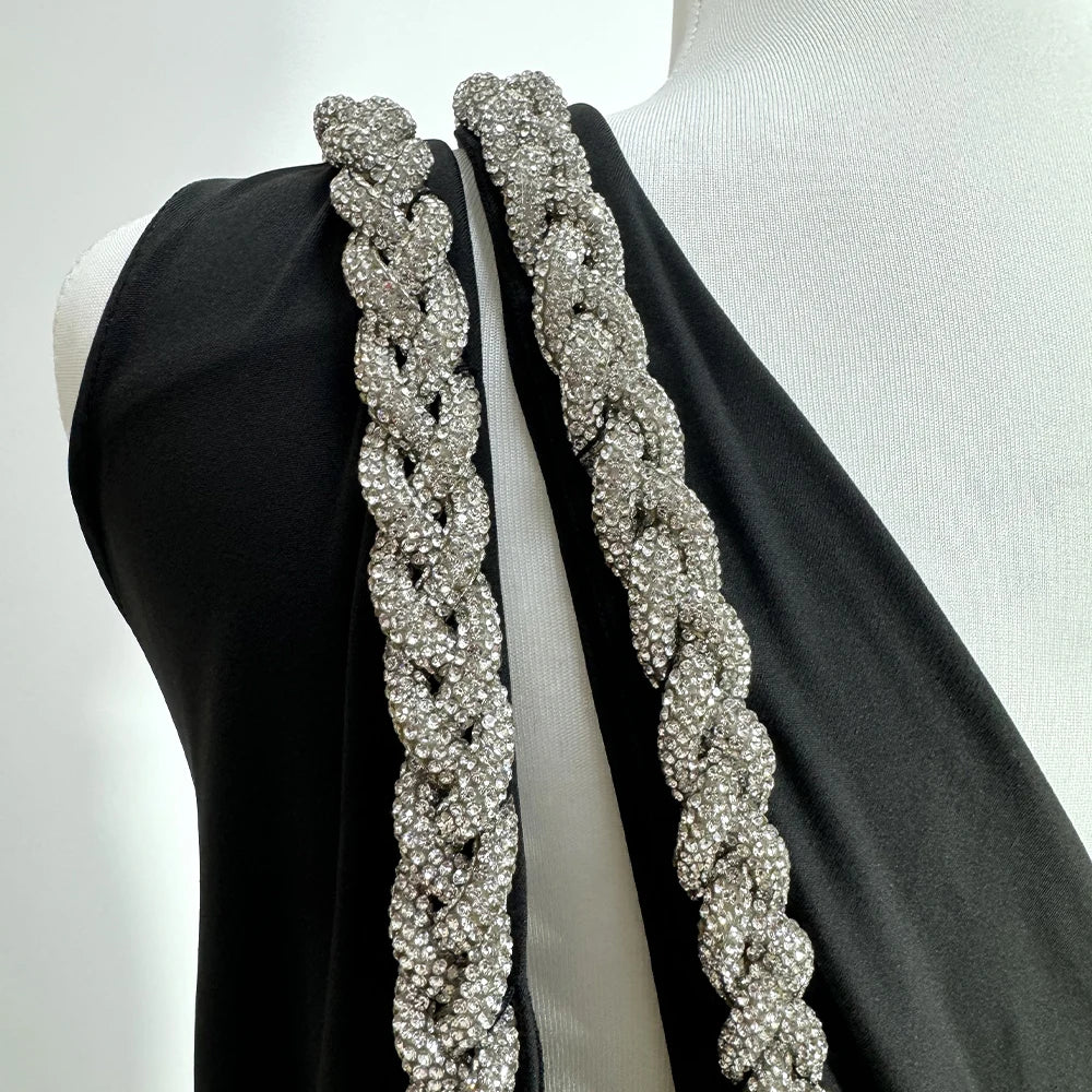Diamond Design Party Dress Women Black Celebrity Evening Party Gowns