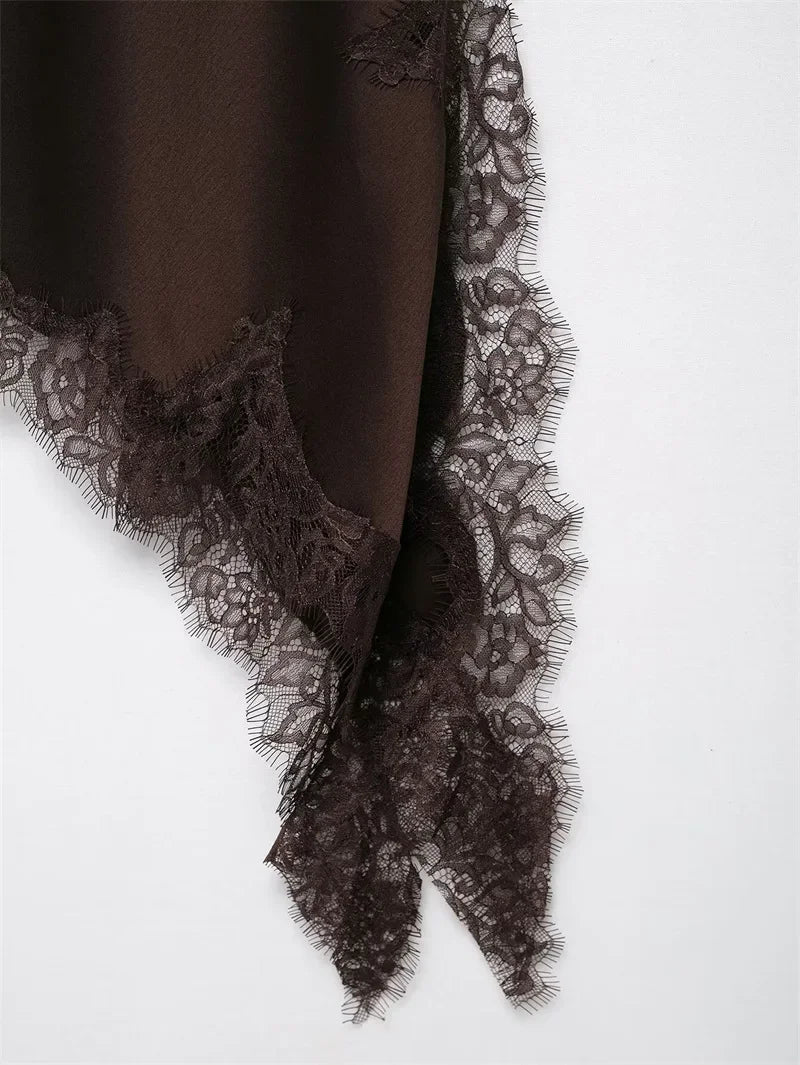 Lace Trim Asymmetrical Top Zara Vibes - Shellss