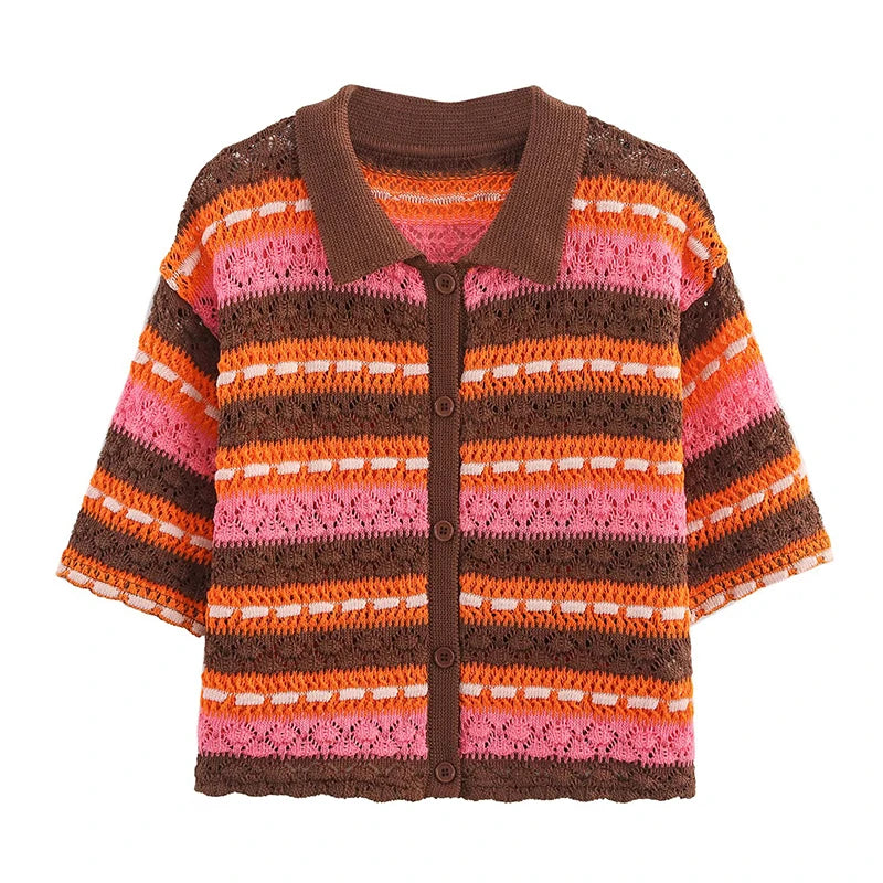 Knitting Stripe Shorts Set