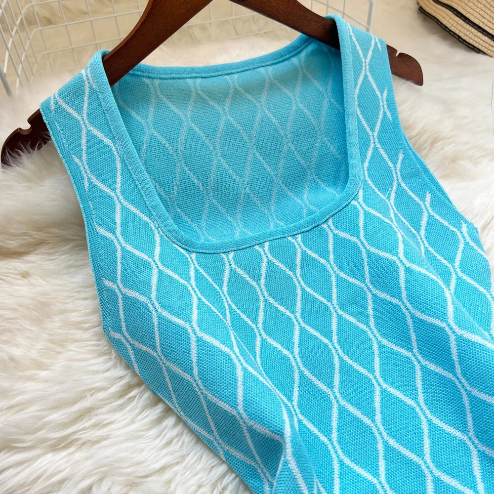 Maje Y2K Geometric Knitted Summer Dress