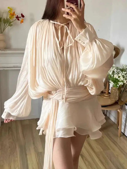Beige MIni Skirt set yellow trends