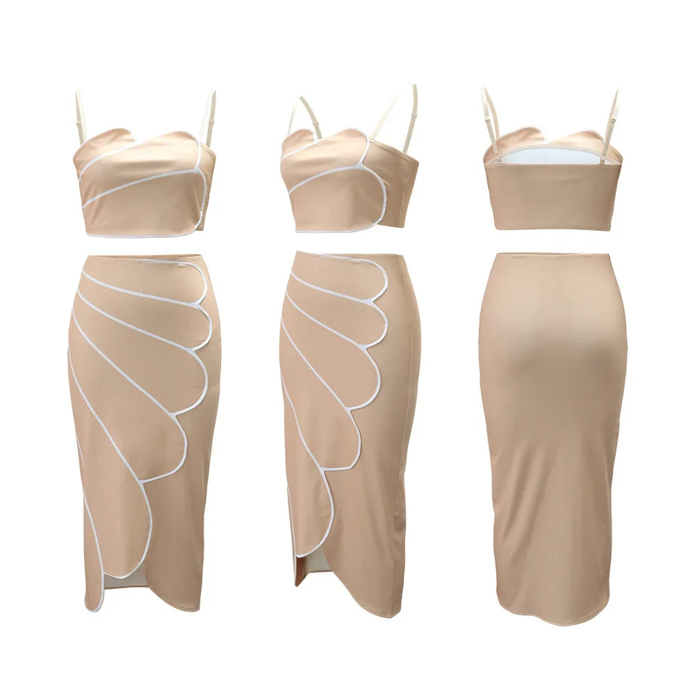 2 Piece Sets Tops And Skirt Elegant Women Sleeveless Sexy Midi Dress Fashion Evening Ladies Street Party Vestidos Summer