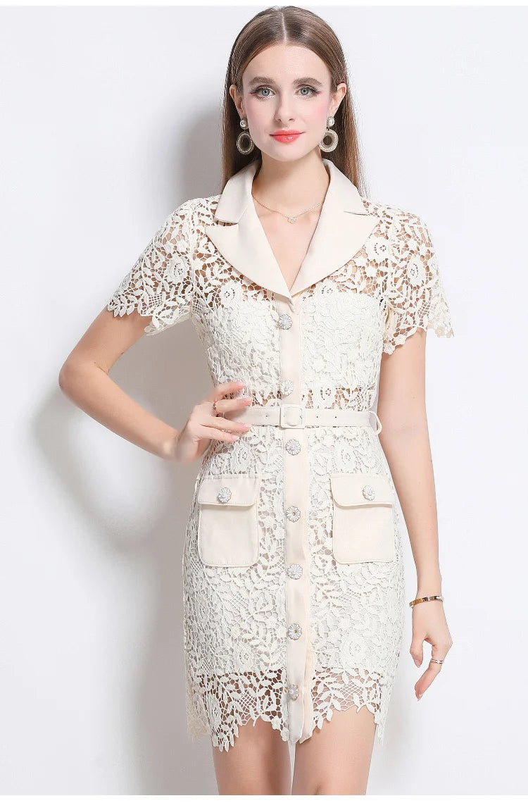 Elegant Hollow Out Mini Lace Dress