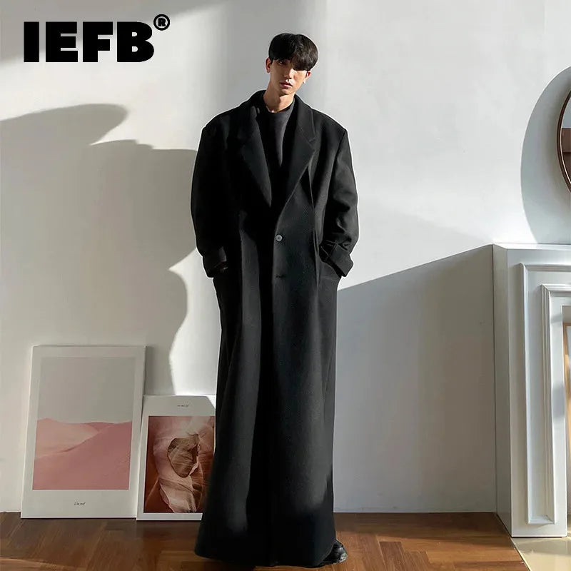 IEFB Men's Long Woolen Coat Spring Winter Thickened Fashion Trend LoosE