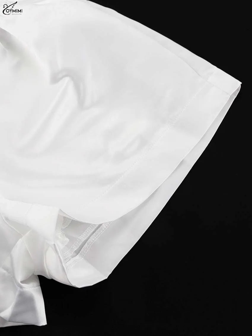 White Satin 2 Piece Sets Puff Sleeve