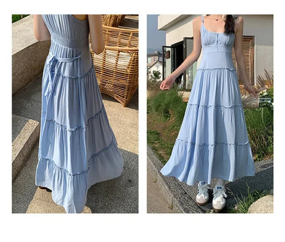 French Summer Waist Cinched A- Line Midi