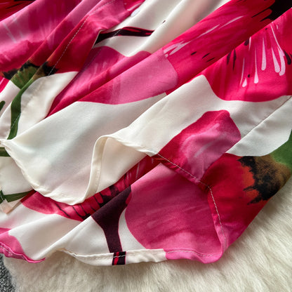 Vintage Satin Floral Pink Red