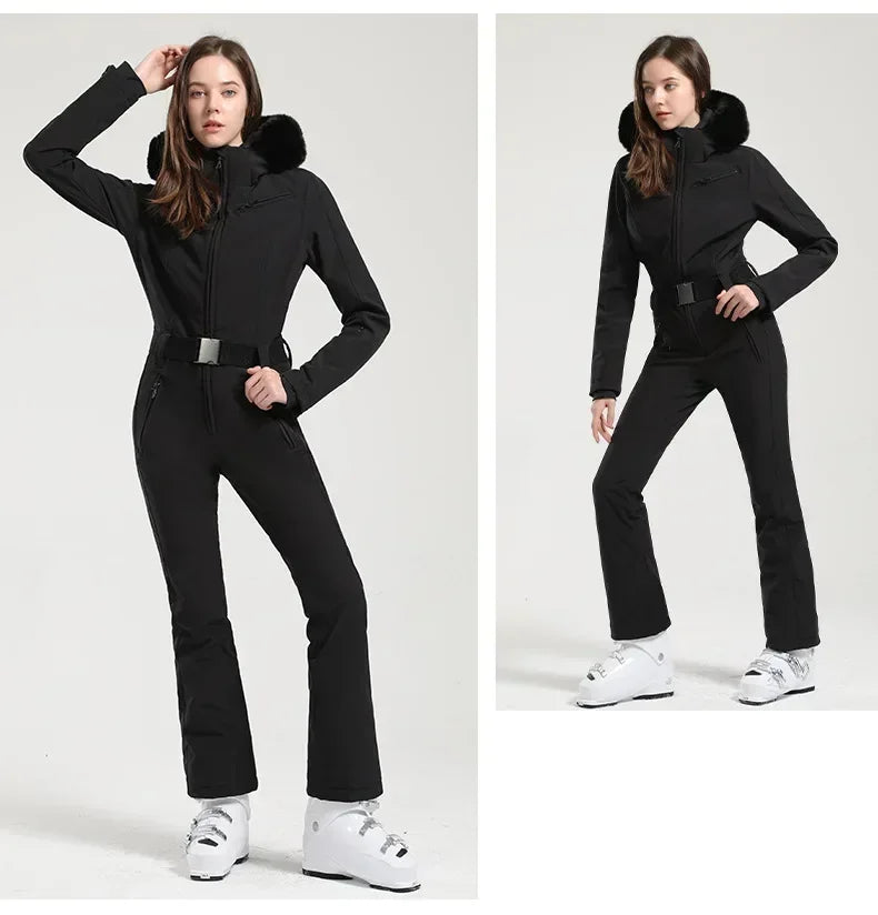 Women Slim Fit Skiing Suit Female Warm Snowboard Windproof Overalls Outdoor Waterproof Ski Jumpsuit Winter New One-Piece Clothes