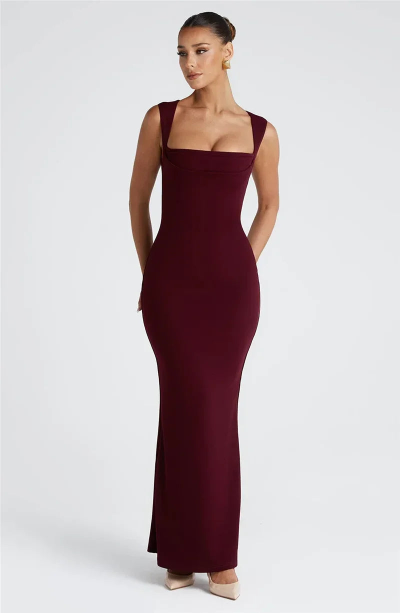 Square Collar Sleeveless Sexy Maxi Dress For Woman Fashion Spring Summer New High Waist Bodycon Club Party Long Dress - Shellss