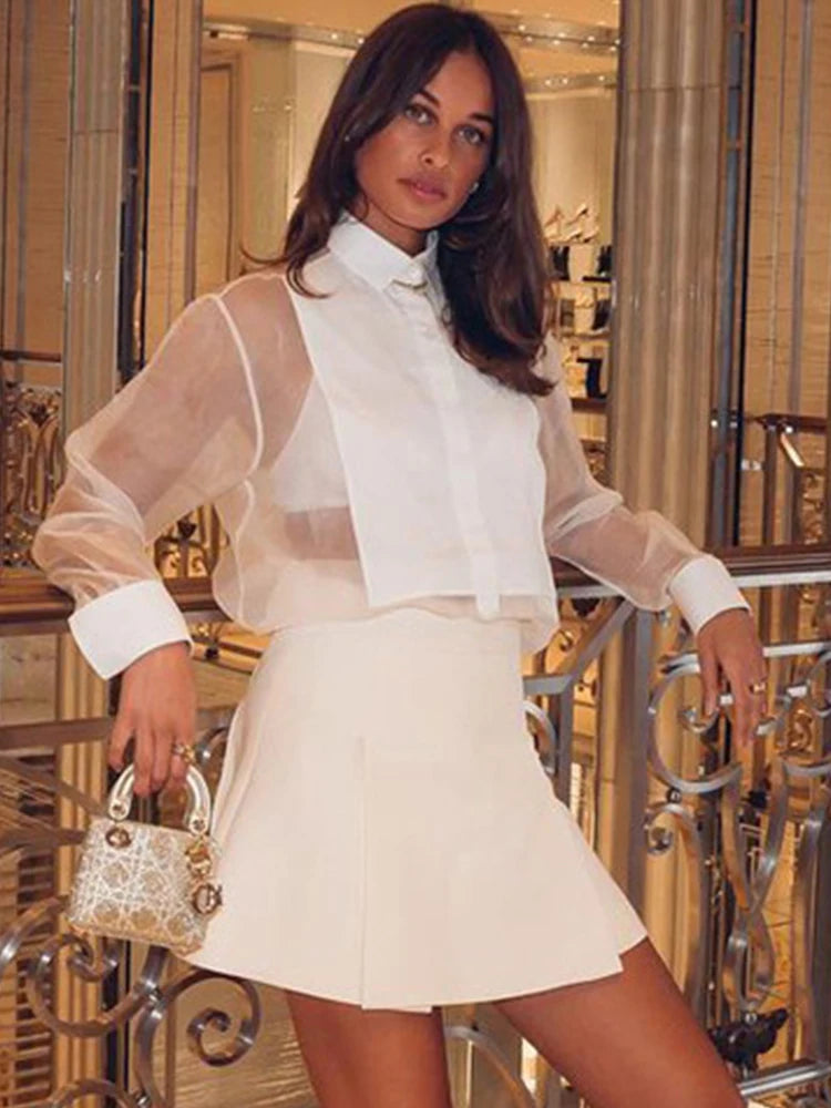 White Shirt Blouse Organza Mesh