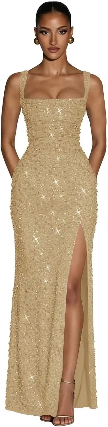 Eightale Sequin Prom Dress for Women Sparkly Mermaid Long Backless Formal Evening Party Gown with Slit