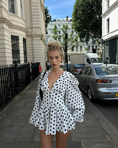 Fashion Polka Dot Pleated Mini Dress