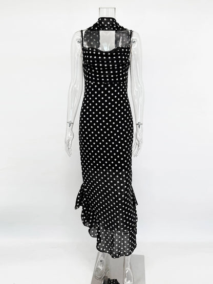 Polka Dot Dress with Scarf Ribbon