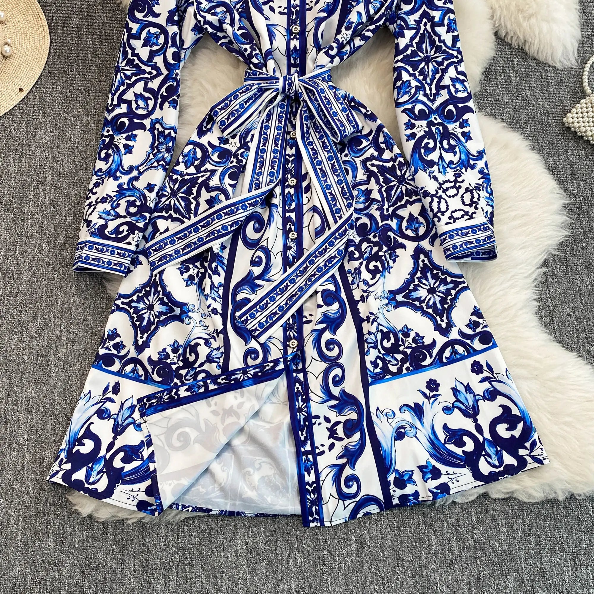 Spring Retro Blue White Red Dolce Dress - Shellss