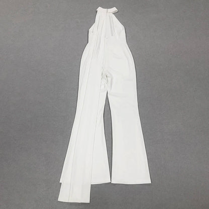 Backless White Wide Leg Jumpsuit Elegant Old Money