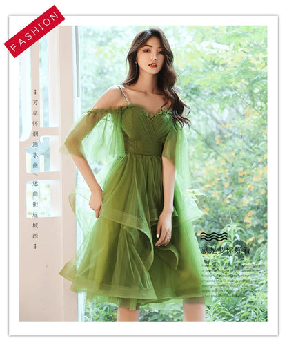 Grass green princess bridesmaid Dress
